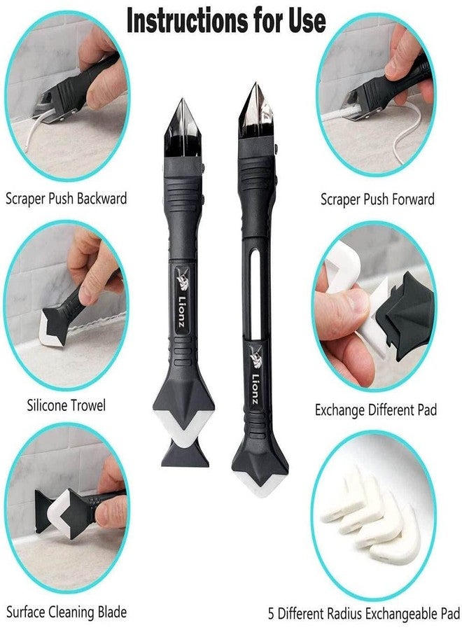 أداة ليونز 3 في 1 لسد الفجوات السيليكونية برأس من الفولاذ المقاوم للصدأ، أداة تشطيب مانع التسرب، مزيل مانع التسرب ومكشطة الجص، مناسبة للمطابخ والحمامات والنوافذ ووصلات الأحواض والأرضيات والأعمال اليدوية. - Image 2
